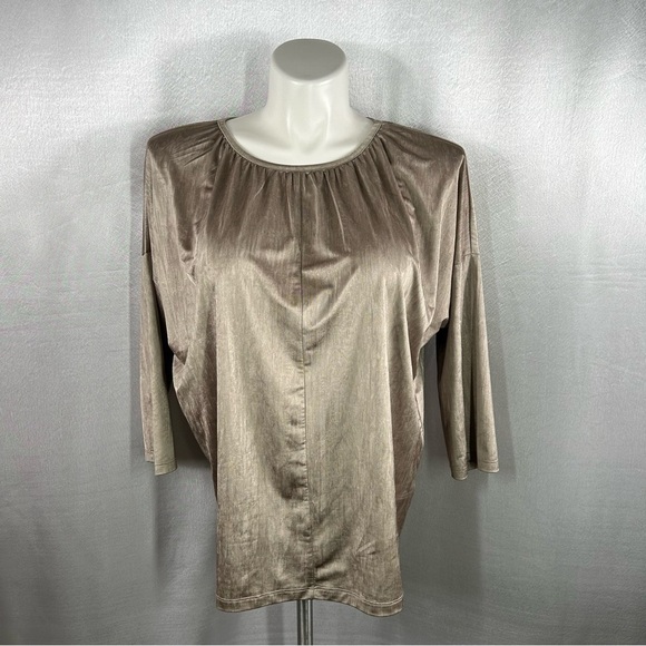 Chico's Women's Green Gold Metallic 3/4 Sleeve Blouse - Picture 1 of 6
